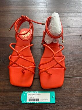 Vince Camuto Alminda Orange Leather  Strappy Square-Toe Wrap Sandals size 8
